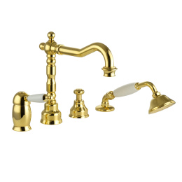 Фото Migliore Oxford 19165 Смеситель на борт ванны, на 4 отв, ручка белая, золото