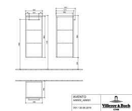 Фото Villeroy Boch Avento A89500B4 Шкаф для ванной комнаты, петли слева (белое стекло)