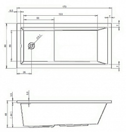 Акриловая ванна 170x80 Riho (B006001005), прямоугольная, Гидромассаж: установка по желанию