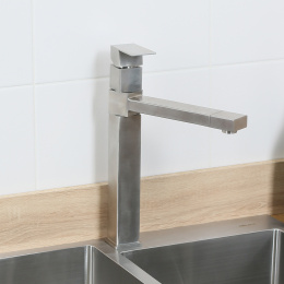 MELANA Смеситель д/кухни-F610203 Cubo нерж.сталь, однорычажный, сатин, литой излив