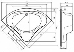 Фото Акриловая ванна 140x140 Riho (B076001005), четверть круга, Гидромассаж: установка по желанию