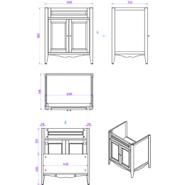 Тумба с раковиной Tiffany World Veronica Nuovo VER2073-B+AR834bi*1  73*54*81 см, цвет белый (bianco)