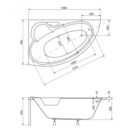 Акриловая ванна 150x95 Besco (WAB-150-NL), прямоугольная-асимметричная