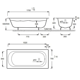 Фото Чугунная ванна Jacob Delafon Nathalie E2966-00, 170 х 70 см, без ручек