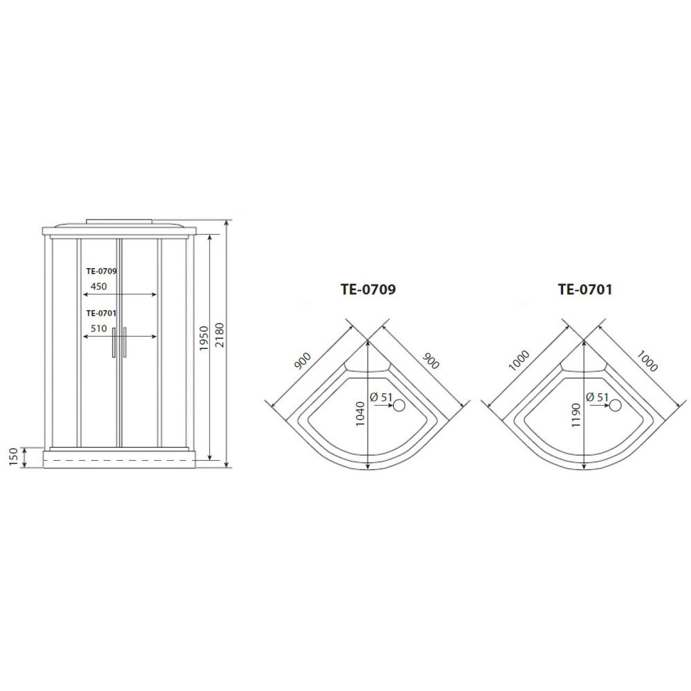 Душевая кабина 90x90x218 Timo (TE-0709 P) Без гидромассажа, акрил, Поддон низкий