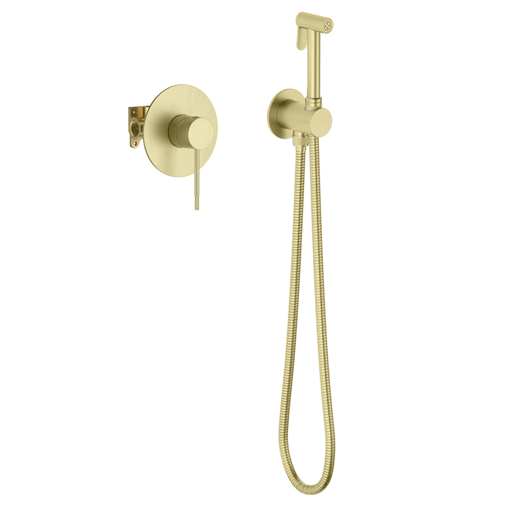 Фото Смеситель встроенный с гигиеническим душем Timo Saona 2389/17SM золото матовое