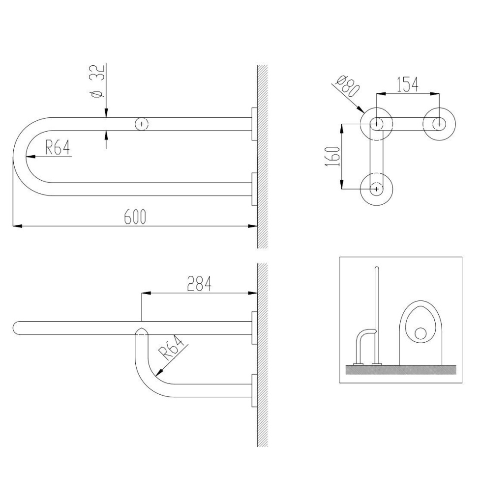 Поручень полукруглый Nofer 15048.B левый