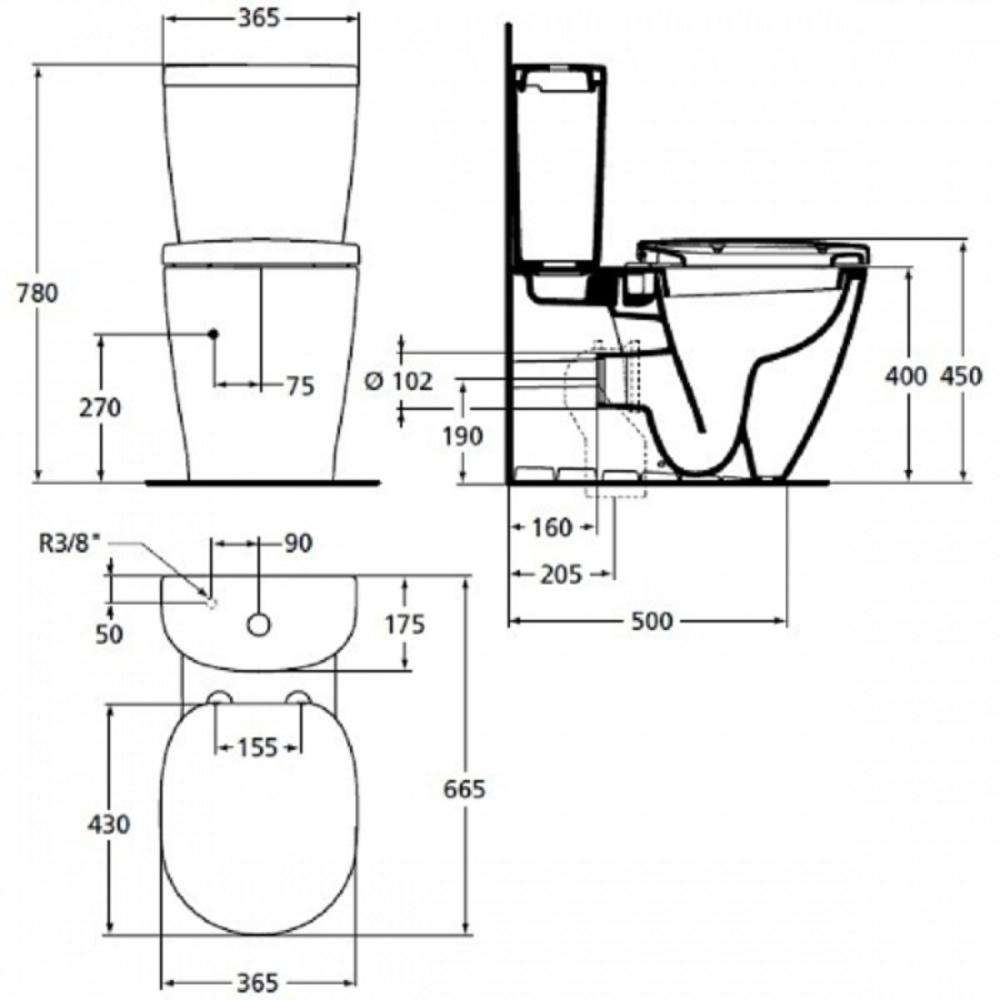 Напольный унитаз Ideal Standard Connect AquaBlade® E039701 с бачком E797001, безободковый