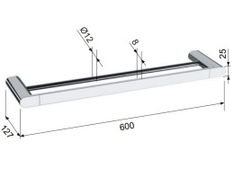 Remer Lounge LN33NO Двойной держатель для полотенца 600 мм (черный матовый)