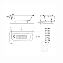 Ванна 140х70 Roca Continental (212914001) белый