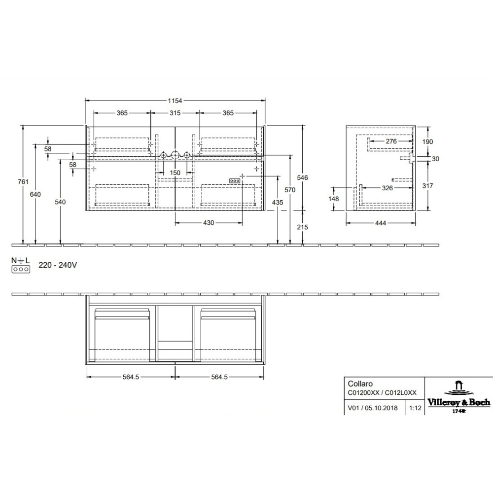 Villeroy Boch Collaro C012L0VJ Тумба под раковину 1154х444 мм (Nordic Oak)