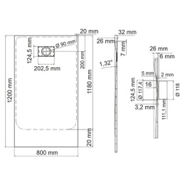 Душевой поддон WasserKRAFT Main 41T06, прямоугольный, 120 х 80 х 2.6 см