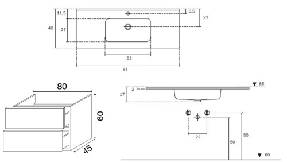Комплект тумба с раковиной Inda Piccadilly INDA Piccadilly 80MW Kona