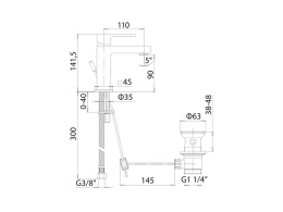 Фото Смеситель для раковины Mamoli Feel 48410000D15K с дон.клапаном , 1 отв., matt black
