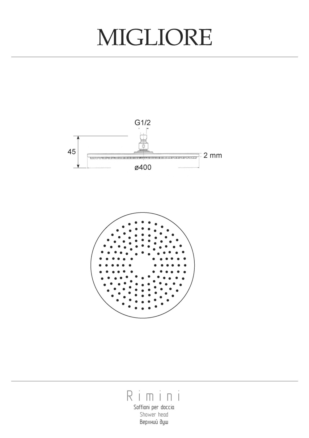 Фото Migliore Rimini 29661 Верхний душ, d-400 mm, inox, антикальций, хром