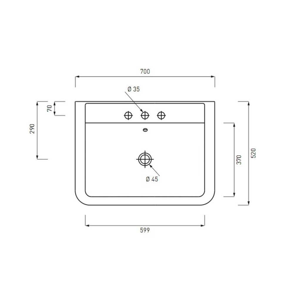 Ceramica CIELO Opera OPLA70/3 - Раковина 70 см с тремя отверстиями для смесителя (цвет - белый)