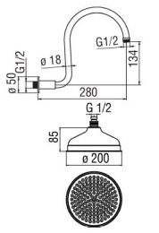 NOBILI AD138/60CR_AD139/12CR Верхний душ с кронштейном (хром)