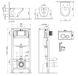 Инсталляция + унитаз + клавиша Am.Pm Inspire (IS49001.501700) белый, синий