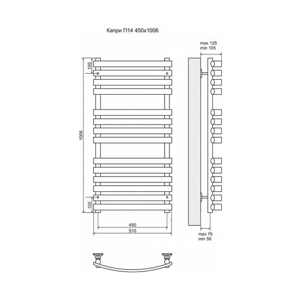Фото Полотенцесушитель электрический Terminus 4660059920825 Капри П18 500x1326, ТЭН HT-1 300W, левый/прав