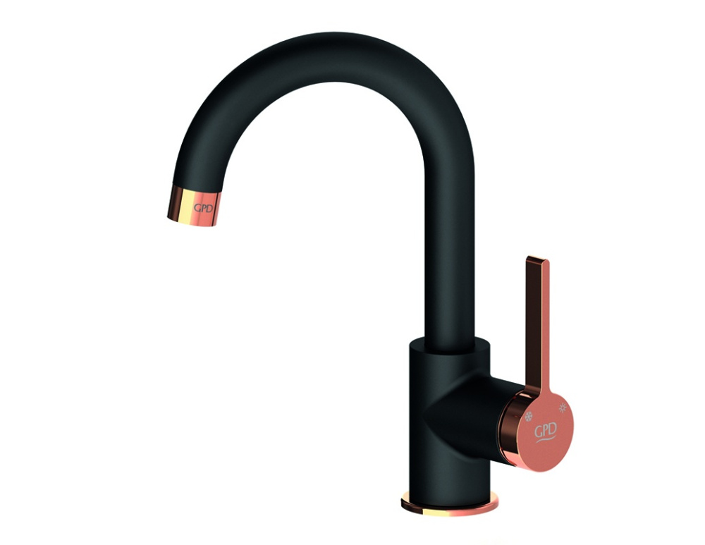 Смесители для раковины Смеситель GPD Gildo MTL165-S-R, для раковины, без донного клапана, черный/розовое золото