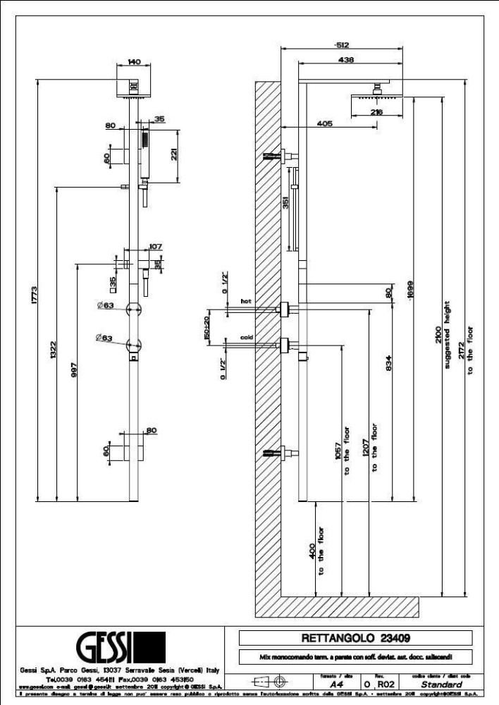 Душевая система Gessi Rettangolo (23409#031) хром