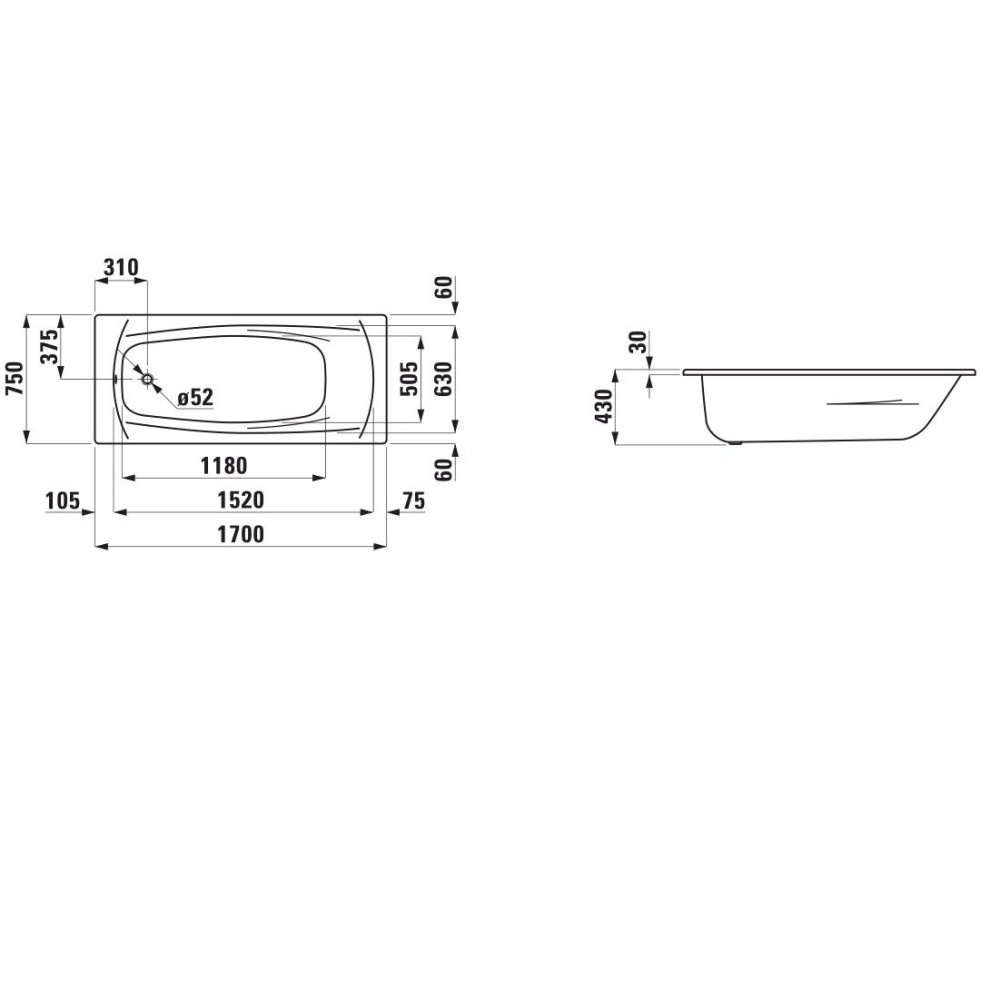 Стальная ванна Laufen Palladium 170х75 2.2511.0.000.040.1 без ручек