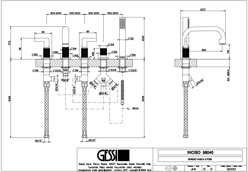 Фото Смеситель на борт ванны Gessi Inciso (58040#031) хром