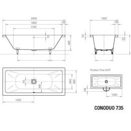 Ванна Kaldewei Conoduo мод 735, 200 х 100 х 43 см, easy-clean