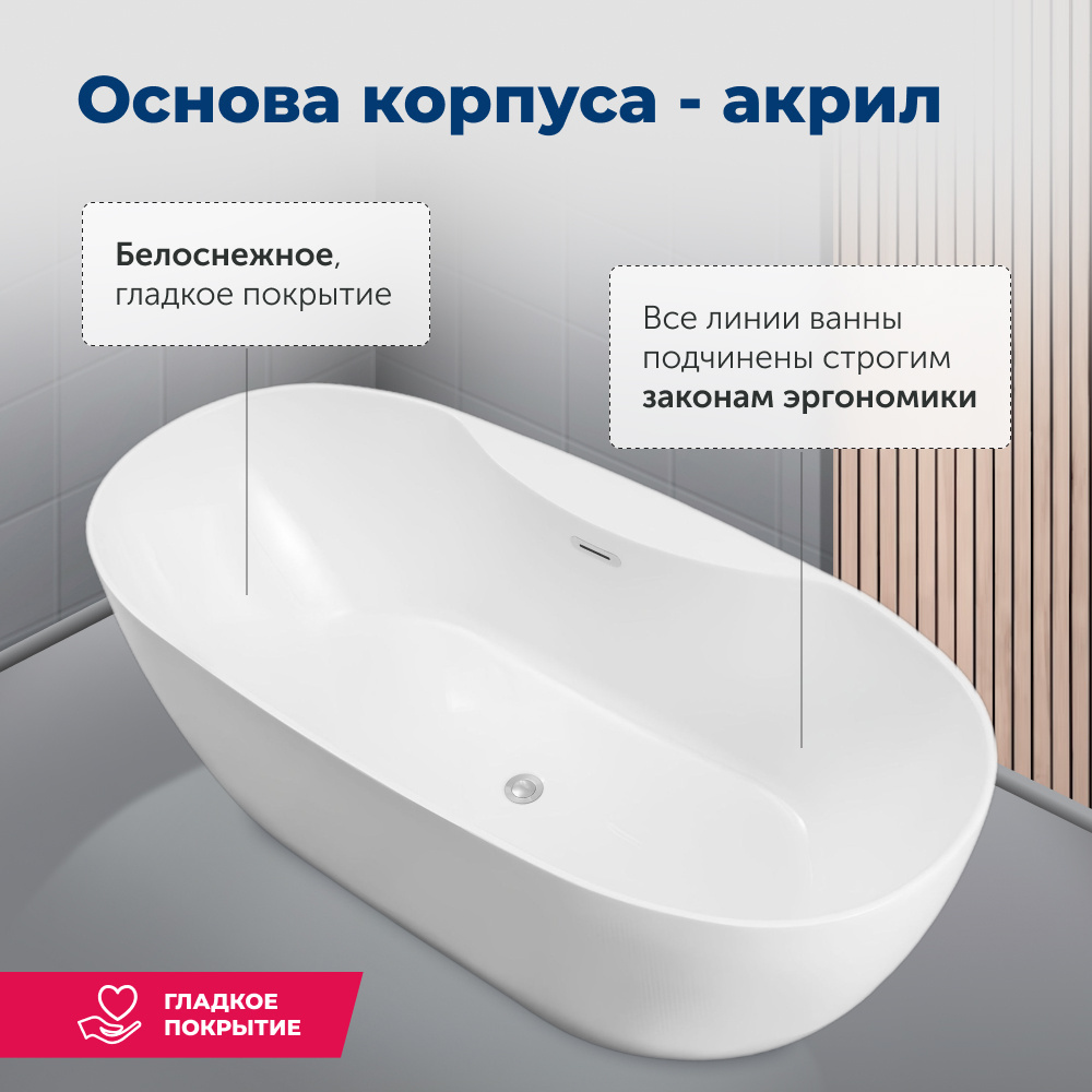 Акриловая ванна 170x78 Aquanet Family Sweet (155778MW) Белый