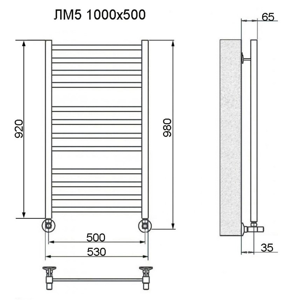 Полотенцесушитель водяной Ника Modern ЛМ 5 черный матовый RAL9005 Люкс  ЛМ 5 60/40 черн мат 