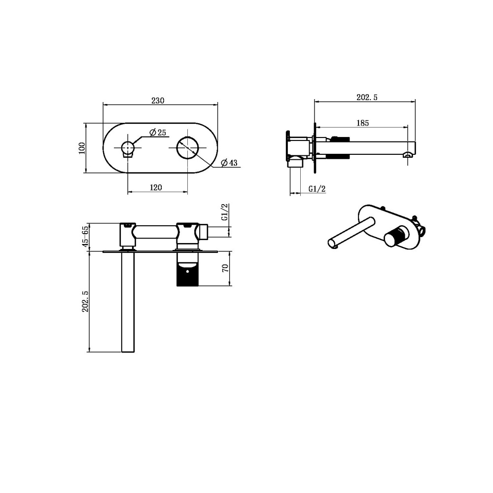 Смеситель из стены Boheme Stick (125-BCR.2) черный, хром