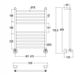 Фото Полотенцесушитель водяной Margaroli Mini 3-484 34844711CRN, высота 70.55 см, ширина 53.5 см, хром