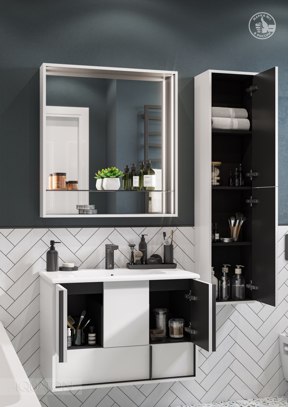 Фото Зеркальный шкаф Aquaton Ривьера 80 белый матовый 1A239102RVX20