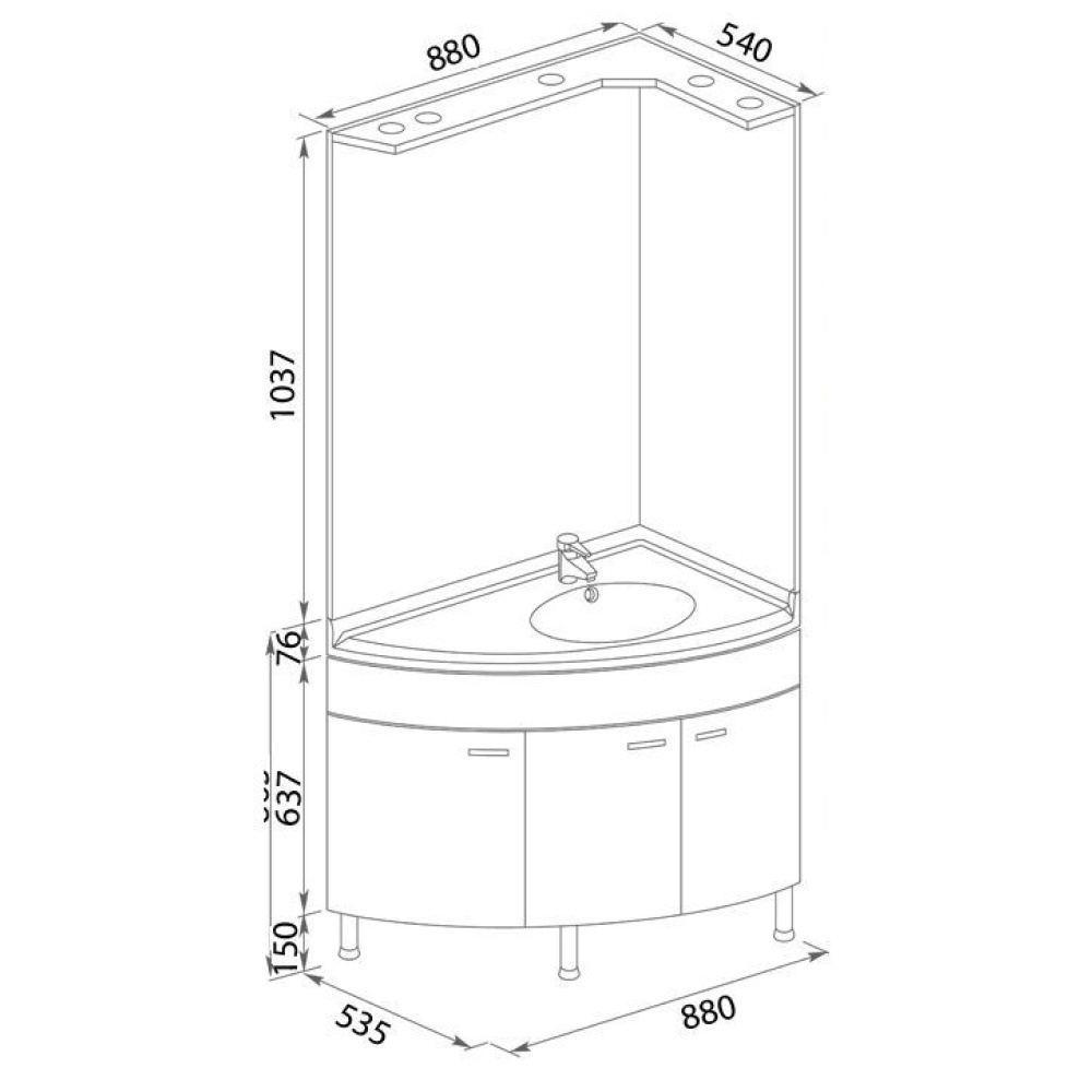 Мебель для ванной Aquanet Корнер 89 R белый (закрытый)