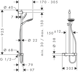 Фото Смеситель для душа Hansgrohe Raindance Select E 150 SemiPipe 27293000