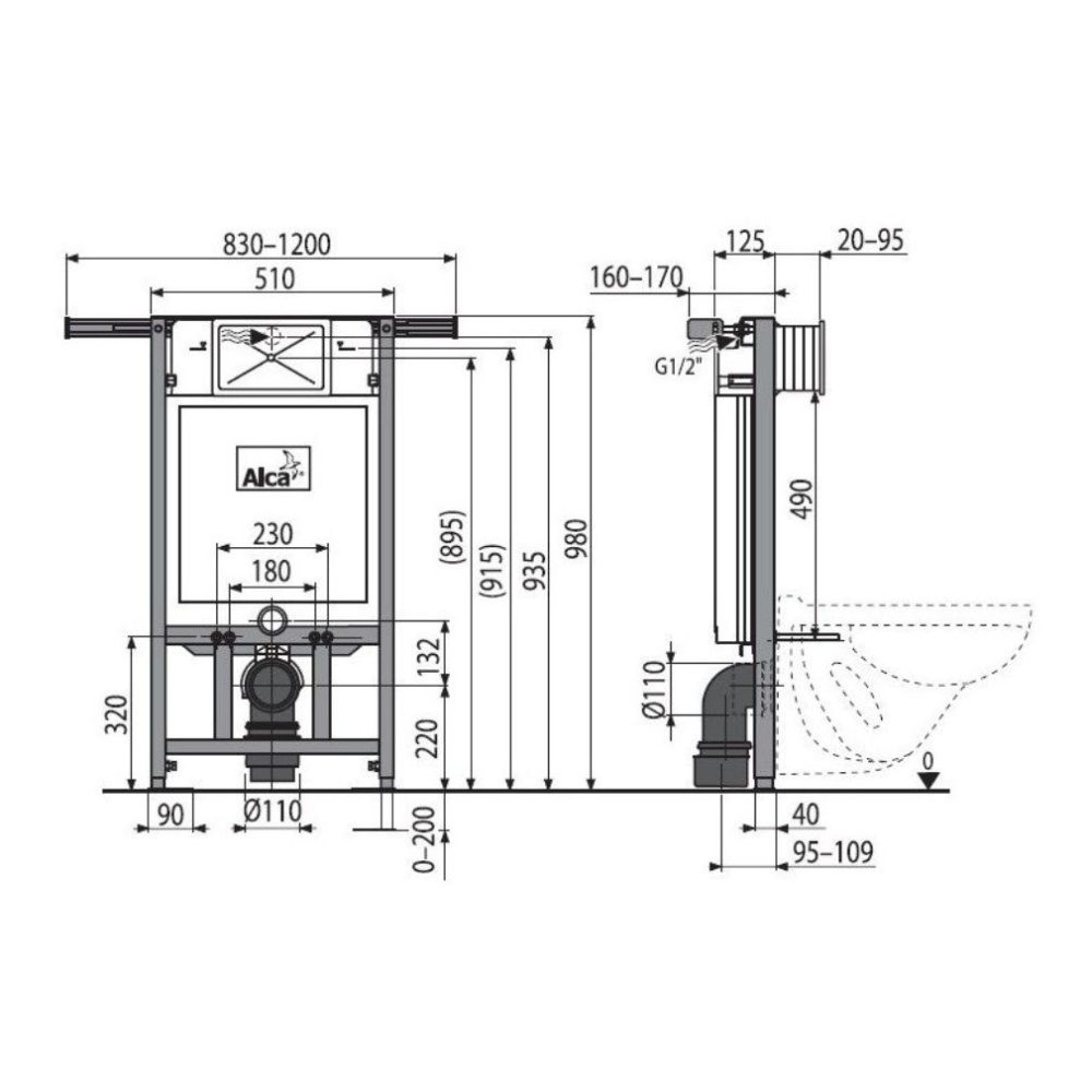 Инсталляция AlcaPlast Jadromodul A102/1000 для сухой установки