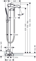 Напольный смеситель для ванны 31445000 Hansgrohe Metropol Classic (хром)