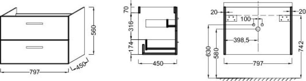 Тумба под раковину Jacob Delafon Ola 80 см, EB391RU-NR, темный дуб