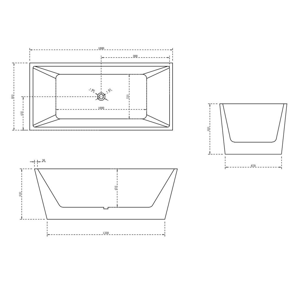 Акриловая ванна 160x80 Abber (AB9224-1.6), прямоугольная