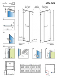 Элемент душевой двери Radaway Arta DWS 628 L фурнитура Хром стекло прозрачное 386628-03-01L