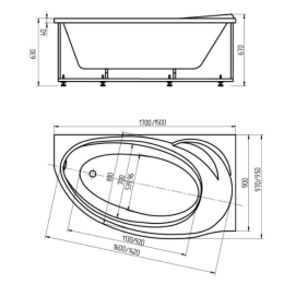 Акриловая ванна 170x97 Aquatek (BET170-0000011), асимметричная