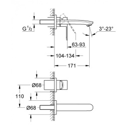 Grohe Eurostyle Cosmopolitan 19571002 Смеситель для раковины настенный встраиваемый