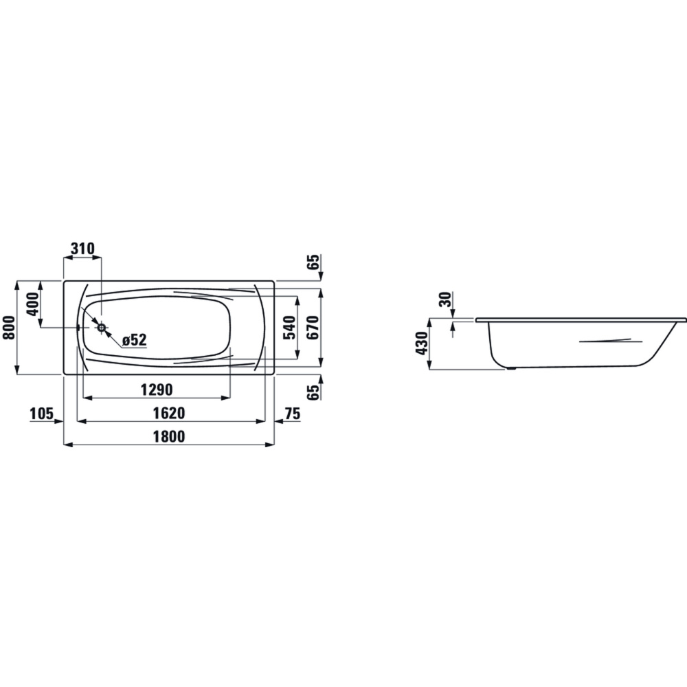 Ванна стальная Laufen Palladium 180x80 2.2510.0.600.040.1 прямоугольная