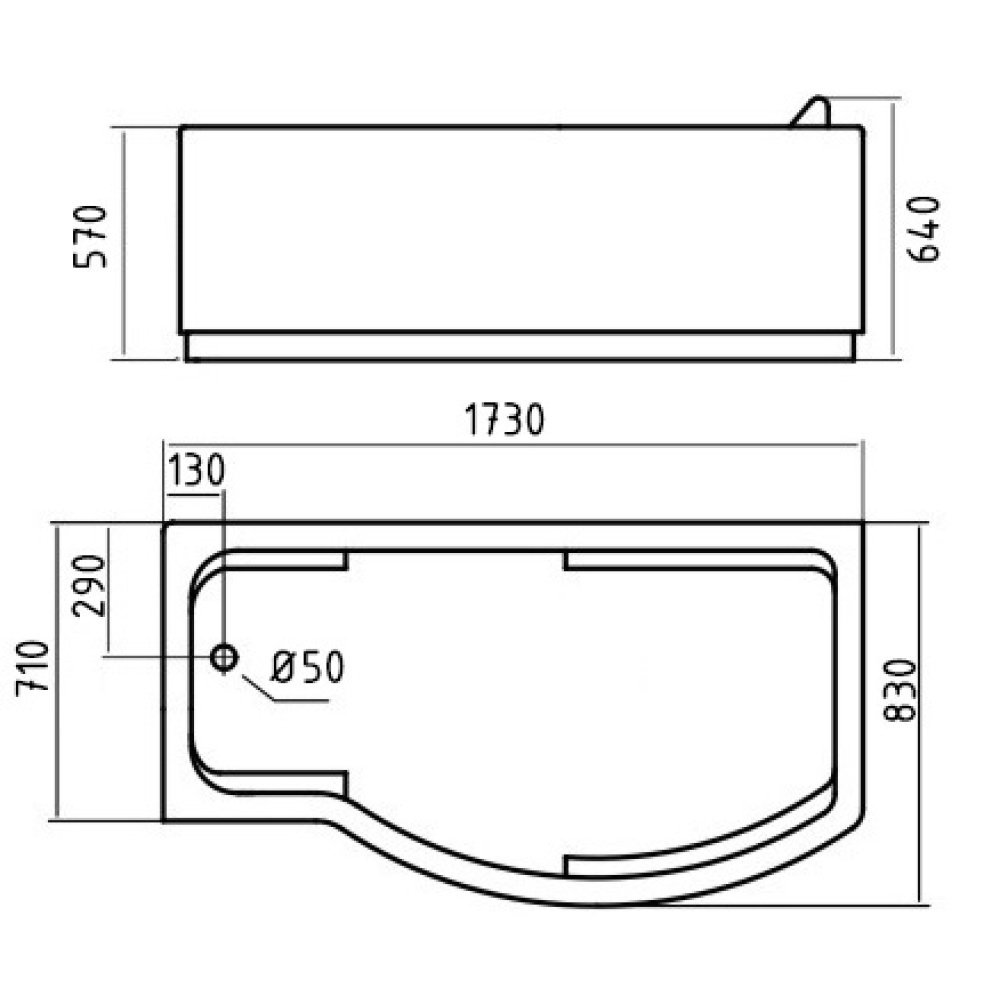 Акриловая ванна 173x83 Gemy (G9010 B L), прямоугольная-асимметричная