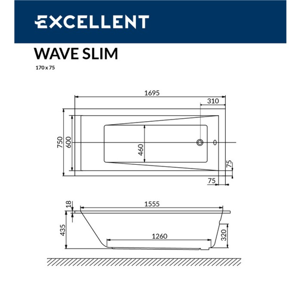 Акриловая ванна 170x75 Excellent (WAEX.WAV170.75WHS), прямоугольная