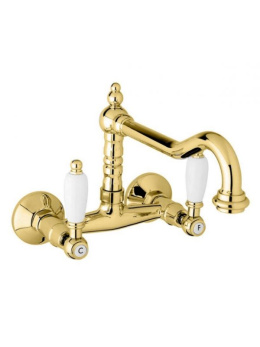 Смеситель Cezares FIRST-LLP-03/24-Bi для кухни, золото 24 карат, ручки белые