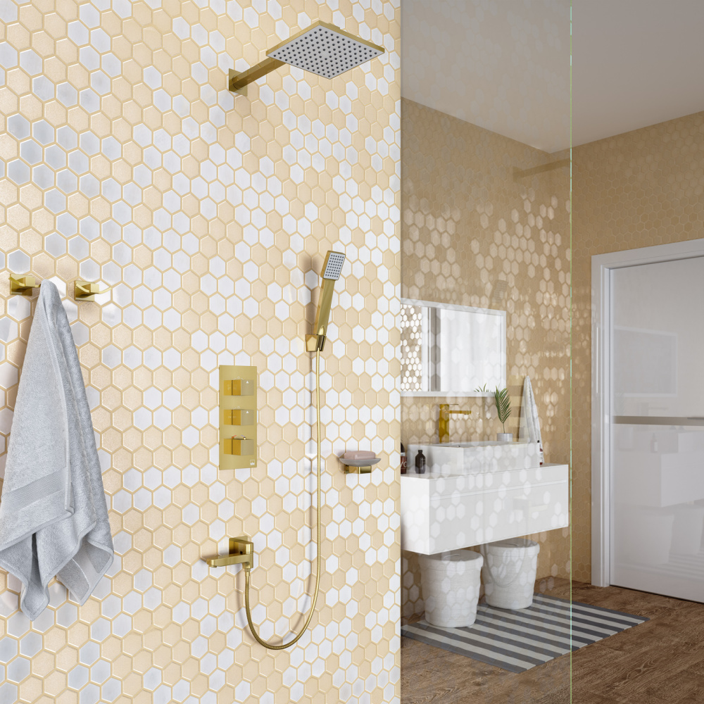 Фото Душевая система встроенная с термостатом Timo Tetra-thermo SX-0199/17SM золото матовое