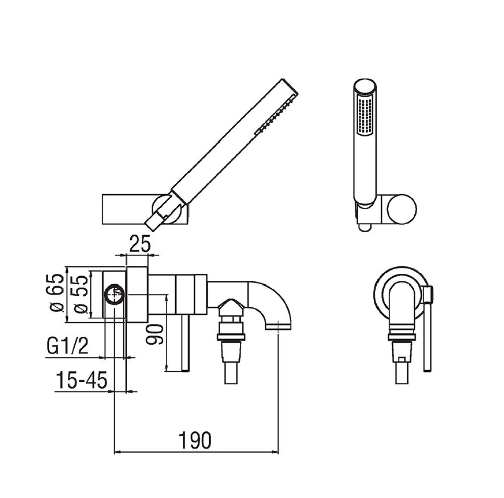Фото NOBILI Plus PL00150CR - Смеситель для ванны в комплекте с ручным душем (хром)
