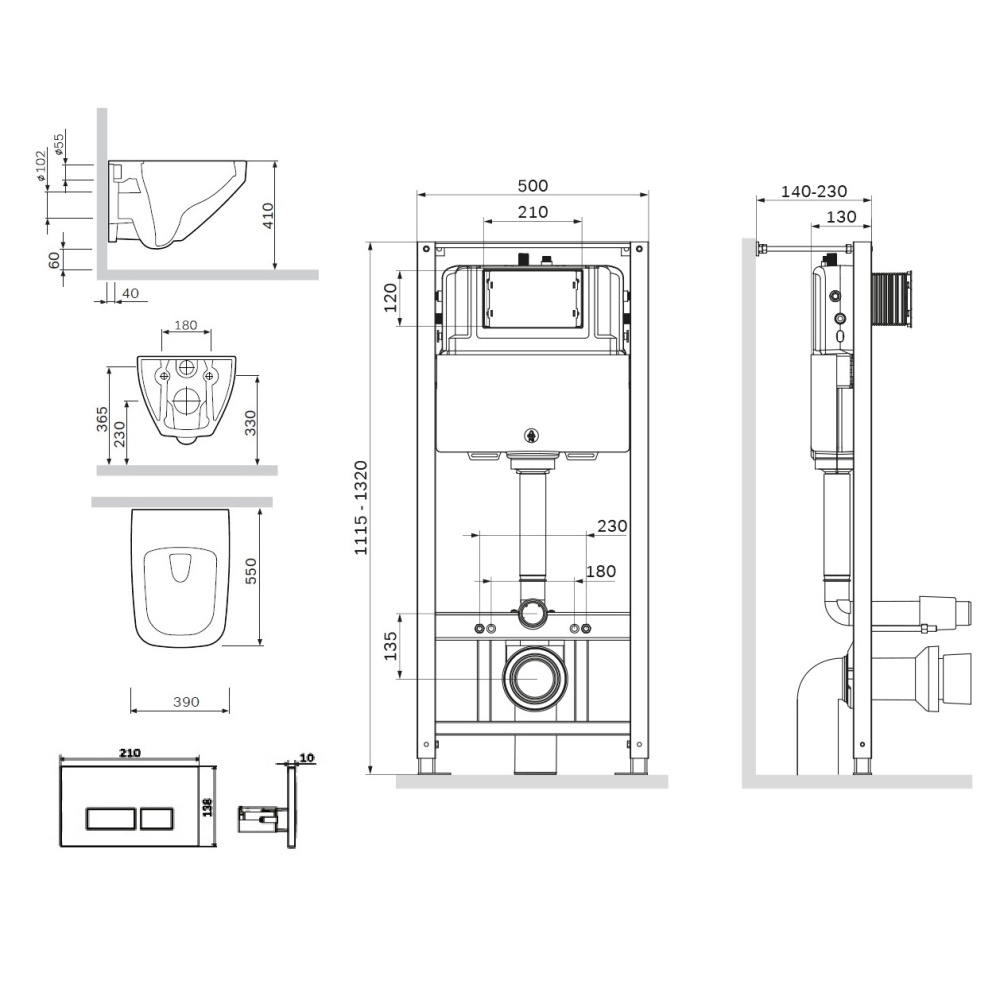 Инсталляция + унитаз + клавиша Am.Pm Inspire 2.0 (IS47001.50A1700) белый, синий