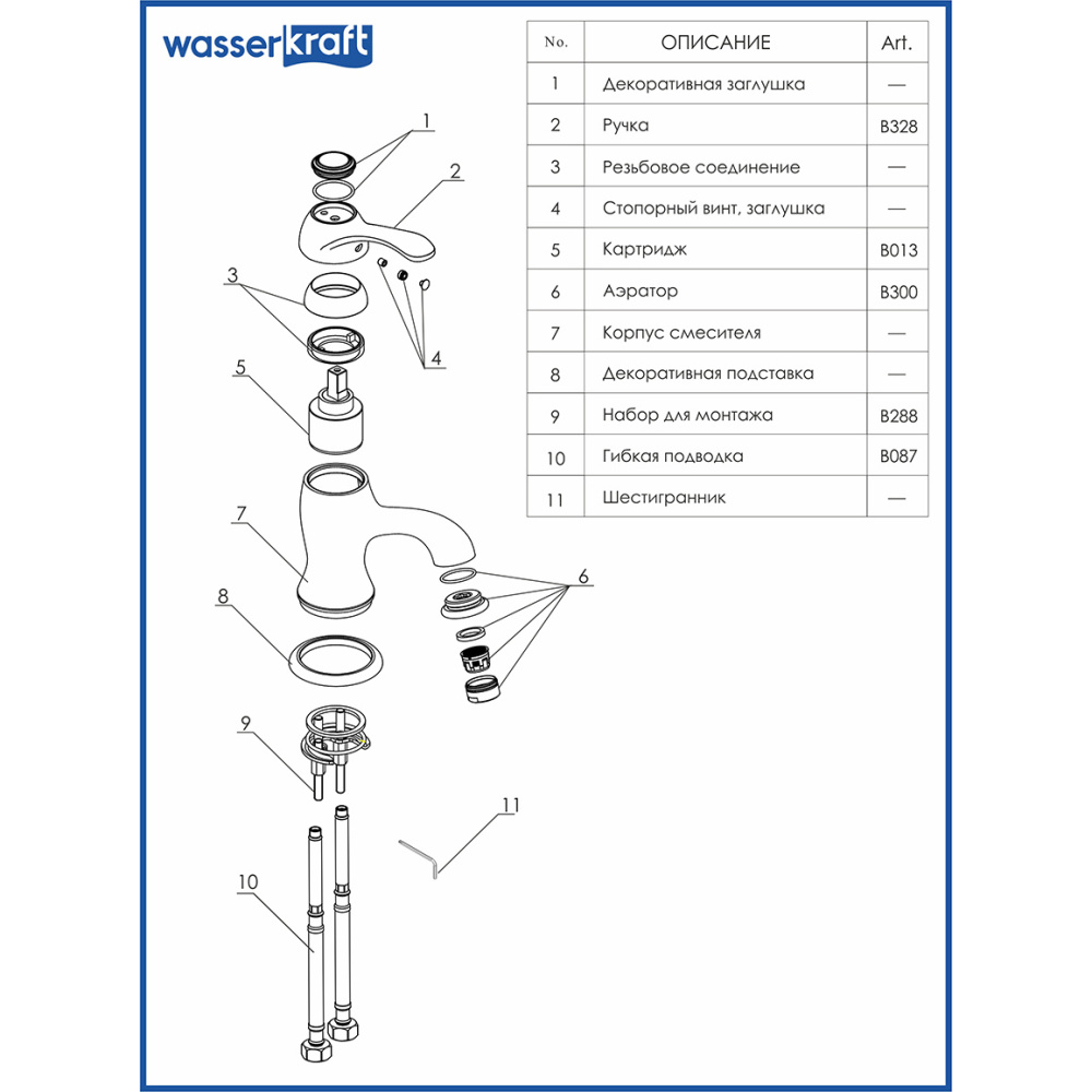 Смеситель WasserKRAFT Isar 1303 для раковины
